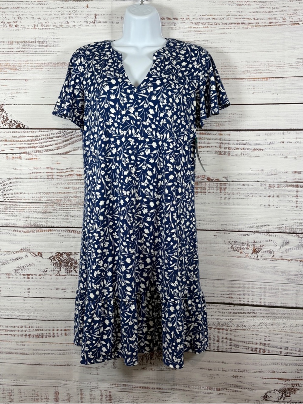 Fortune & Ivy Blue Floral Short Sleeve Knit Dress
